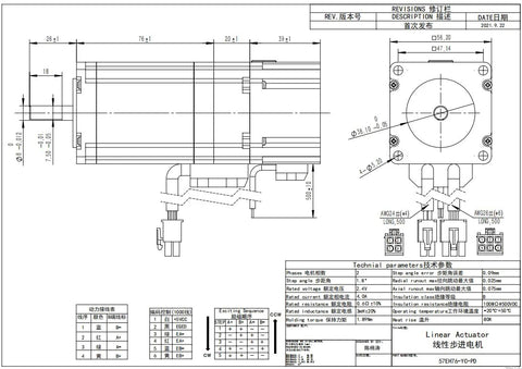 Servo motor 57EH76-YC-PD technical drawing showing side and front views, mounting flange, and dimensions
