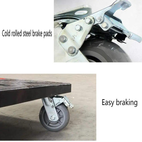 Badass Heavy Duty Silent Rubber Caster Wheels With Fixed Industrial Brakes showing cold rolled steel brake pads and easy braking action.