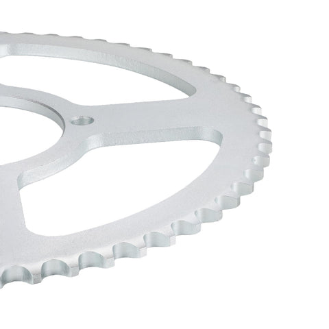 Close-up of 420 60T Stainless Steel Sprocket for Tuttio Tutti Soleil 01 Electric Dirt Bike Ebike, showing teeth detail.