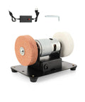 Mini Bench Grinder 96W, 7 Speed Adjustable Electric Tool With 3000 To 6000 Rpm Range Forward Reverse Switch and Smooth Operator Design showing grinder wheels and motor.