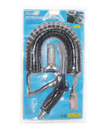 Heavy Duty Air Blow Gun Kit With 16 Ft Coiled Polyurethane Hose, featuring nozzle and ergonomic handle in packaging.
