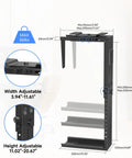 Adjustable Under Desk PC Mount And Wall CPU Rack With Full 360 Rotation showing adjustable width and height settings, supporting up to 66 lbs.