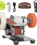 Mini Electric Belt Sander Boasts Seven Variable Speed Settings And Ergonomic Handles For Steady Precision Grinding Or Metal Polishing Hella Dependable Diy Power Tool Ships With Ten Graded Sanding Belts Ready For Fast Furniture Restorations And Quick Shop, shown with components.