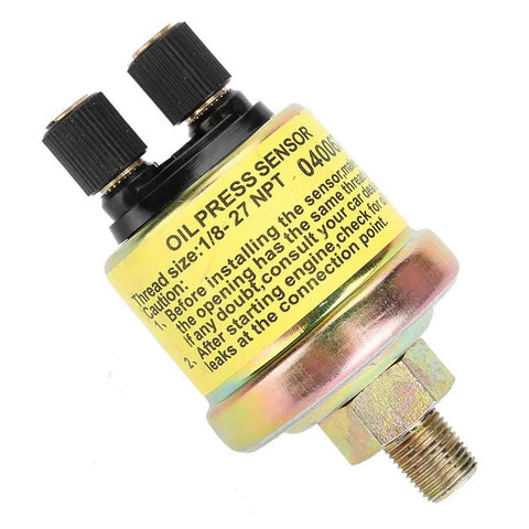 Universal Replacement Engine Oil Pressure Sensor Fits Aftermarket Gauges Slick 1/8 Npt Dual End Design close up showing dual connectors and threaded end.