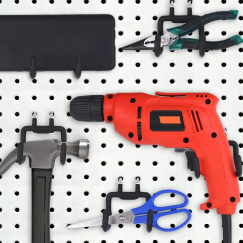 Heavy Duty Black Pegboard Hooks For Garage Tool Storage, Built Tough Steel And Rubber Wall Mounts, Universal Drill Plier Holders, Solid Shop Upgrade To Hang Em All Safely