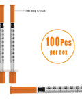 One Milliliter Syringes With Needles 30 Gauge Five Sixteenths Of An Inch 8mm U100 Individually Wrapped Thirty Pack For Lab Research And Medical Use With Clear Readouts And Precise Measurements. 1 mL U100 syringe 30G 8mm, 100 pcs per box