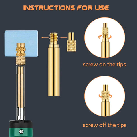 Instructions for using 8 Pcs Heat Set Insert Tool Tips For Soldering Iron M2 M2.5 M3 M4 M5 M6 M8 Thread Inserts For Plastic And 3D Printing Kit.