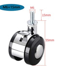 Heavy Duty 1.5 Inch Swivel Caster Wheels With Brakes showing M6 stem and dimensions for home furniture