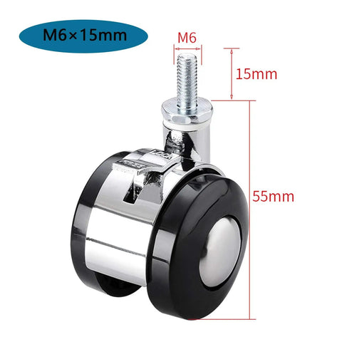 Heavy Duty 1.5 Inch Swivel Caster Wheels With Brakes showing M6 stem and dimensions for home furniture