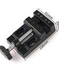 Mini Bench Clamp Vise for Jewelry and Watch Repair, flat table mount with adjustable jaws, lightweight aluminum alloy, 4.2x2.4x1.37 inches, 0-2.1 inch clamp.