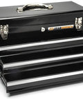 Three Drawer Steel Toolbox With Keyed Center Lock Black Powder Coat That Resists Rust 20 Inch Tool Box With Ball Bearing Slides