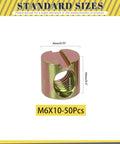 50Pcs M6 X 10mm Yellow Zinc Plated Carbon Steel Barrel Nuts Kit Slotted Dowels For Wood Furniture Beds Cribs Chairs