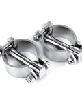 Close-up view of two clamp-on oarlocks in 316 stainless steel with bolts