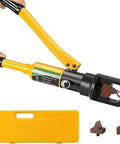 Heavy Duty Hydraulic Nut Splitter Tool Portable Nut Separator With 12 Ton Cracking Power Cutting Range M27 M34 And M34 M41 for removing rusty nuts, shown with yellow storage case and blades.