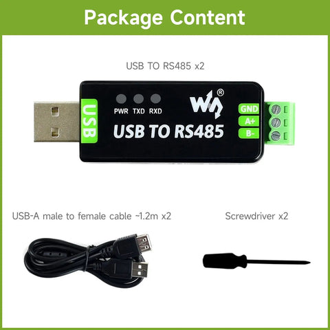 Industrial USB To RS485 Converter Two Pack With Original FT232RL Chip And SP485EEN Protection Circuitry Lightningproof Resettable Fuse ESD And TVS Protection For Rugged Industrial Control Gear, USB-RS485 adapter with cable and screwdriver
