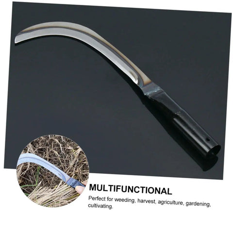 Lightweight Garden Mower And Reaping Tool with a black handle, ideal for weeding and harvesting, shown against a black background.