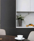 Kitchen with Black Silk Peel And Stick Wallpaper With Embossed Texture Self Adhesive Contact Paper For Walls Cabinets Kitchen And Furniture And Shelves Removable Vinyl Liner With Easy Cut Grid Backing 15.7 Inch By 393.7 Inch Roll on cabinets.