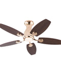 ALSKXaxna Ceiling Fan with Lights and Timer 5 Blades Modern Chandelier 45W in a gold and dark wood finish from an overhead angle.
