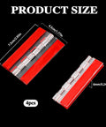 Four Pack Clear Acrylic Self Adhesive Hinges 75x45mm dimensions diagram with measurements in red.