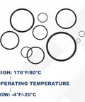 100 Pcs Nitrile O-Rings 1/2 In ID, 11/16 In OD, 3/32 In Thick, 70 Durometer Black Sealing Gaskets with temperature range.