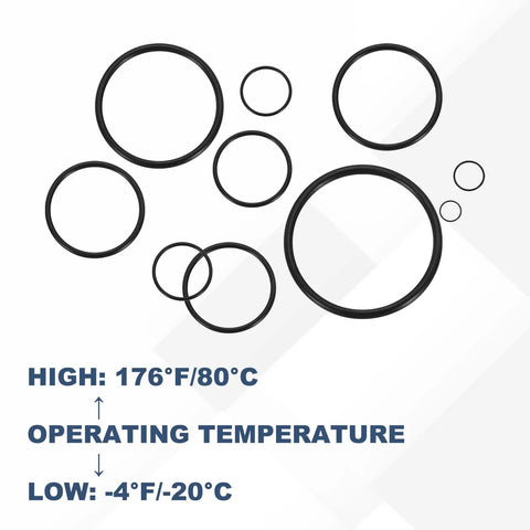 100 Pcs Nitrile O-Rings 1/2 In ID, 11/16 In OD, 3/32 In Thick, 70 Durometer Black Sealing Gaskets with temperature range.