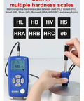 Heavy Duty Wireless Leeb Hardness Tester With Slick App Control And Built In Printer For Steel Testing measuring hardness on metal sample.