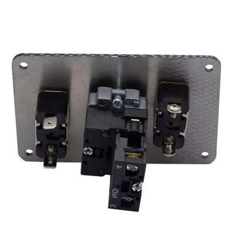 Back view of 3 In 1 Universal 12V Racing Ignition Switch Panel with red start button, on off toggle, carbon fiber, metal parts
