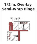1/2 in. Overlay Semi-Wrap Hinge diagram showing dimensions for Heavy Duty Concealed Cabinet Hinges Half Overlay Partial Wrap Arms For Kitchen Makeovers Dead Simple Install Rock Hard Hold With Smooth Operator Motion 50 Count Pack.