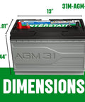Marine And RV Dual Purpose AGM Battery 12V 100Ah With 825 CCA Pure Lead Start And Power Trolling Motor Replacement Battery Group 31M dimensions