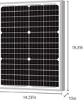 Illustration of 30 Watt 24V Waterproof Off Grid Solar Panel Kit with dimensions 19.29in x 14.37in x 1.1in for 24V systems IP67 weatherproof