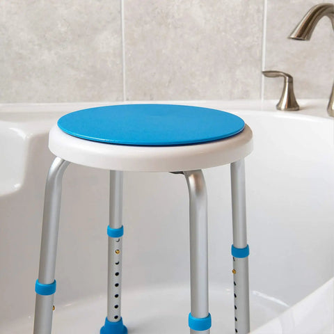 Swivel Shower Stool With Tool Free Assembly, Adjustable Legs, Anti Slip Rubber Tips in a small tub setting