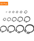 External Retaining Ring Kit, 150 Pcs in 15 Sizes, 65Mn Carbon Steel Snap Rings displayed in assortment.