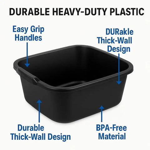 18 Quart Plastic Dishpan Built Tough For Home Kitchens And Laundry Cleanups, Black Multi Purpose Wash Basin with easy grip handles