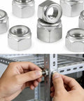 Nylock Nuts Set With Nylon Insert For Size 10 24 SAE Inch Threads 304 Stainless Steel 60 Pieces shown with bolt assembly