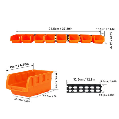 Wall Mounted Hardware Storage Bins Set With 8 Stackable Bins And 3 Tracks For Garage Organization, Quick Access Grab And Go Screws Nuts Bolts Nails And Small Parts, Durable Wall Rack Organizer To Save Space