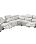 Power Recliner Sectional Sofa With Storage And USB Port, Light Grey Leather, 5 Seat Reclining Sectional With Console