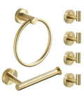 Brushed Gold Bathroom Hardware Set 6 Piece Kit With Toilet Paper Holder, Towel Ring, Hand Towel Bar, And 4 Robe Hooks, Wall Mount Stainless Steel For Easy Install And Modern Look
