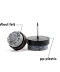 Premium Felt Furniture Floor Guard Pads Black 28 Mm 30 Pack Adhesive Chair Leg Sliders showing wool felt and pp plastic details.