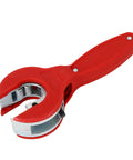 Red ratcheting tubing cutter for 5/16 to 1 1/8 inch copper, aluminum, stainless steel and PVC pipe with deburring tool and anti-slip knob