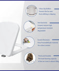 Top Shelf Square Soft Close Toilet Seat With Silent Glide Lid And Adjustable Swivel Hinges Tool Free Setup Secure Mount Durable White High Gloss Finish with detailed features.