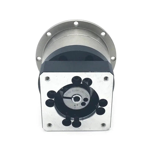 Heavy Duty Flange Helical Planetary Gear Reducer With Ultra Low Backlash And Versatile Gear Ratios Engineered For Smooth Servo Motor Integration Projects front view with mounting holes.