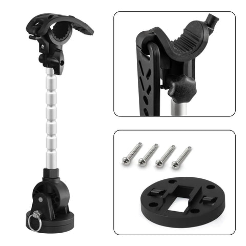 Heavy-Duty Trolling Motor Stabilizer Mount for Terrova with components, black and silver metal design