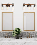 Farmhouse 3 Light Vanity Fixture With Seeded Glass Shades Black Rustic Wall Sconce For Bathroom And Bedroom Over Mirror Mount Vintage Style Bath Lighting Vibe above double mirrors