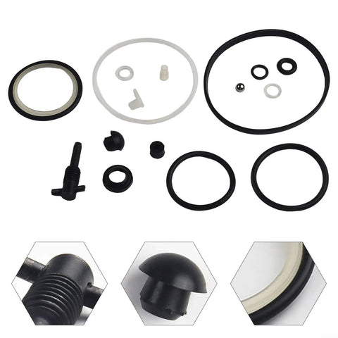Vertical 8 Ton Hydraulic Jack Repair Kit With Oil Seal Rings For Industrial Mechanical Power Transmission Applications Heavy Duty Lifting Kit With Beefy Seals And Long Lasting Components, including various black and white seals and rings on white background.