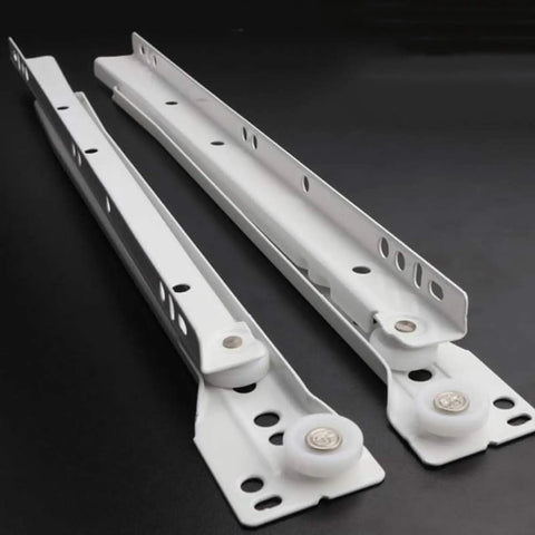 Heavy-Duty Drawer Slides For Wood Drawers And Office Furniture, Smooth 2-Section Roller Rails With Partial Extension, 35kg Load Capacity, Durable Metal Hardware, Easy Install, 1 Pair white metal drawer slides