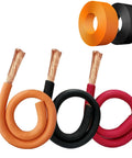 Badass Heavy Duty EV High Voltage Power Cable 50 Ft 18 Gauge OFC Conductor 1500V UL Listed Oil Resistant XLPE Insulation for Electric Vehicle Charging in orange, black, and red colors.