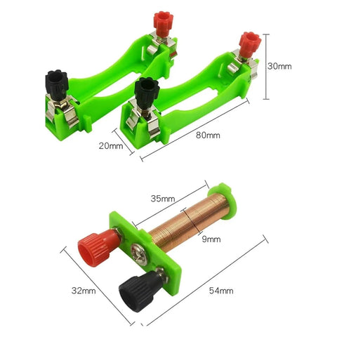 Build An Easy Electromagnet And Simple Circuit Kit with green plastic holders and copper coil for hands-on experiments