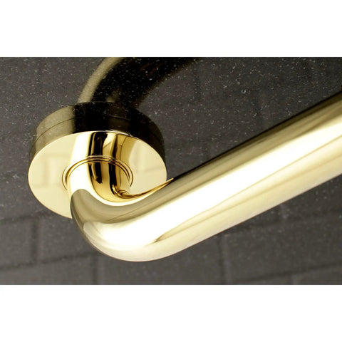 Close-up of Meridian 12 Inch Solid Brass Grab Bar One And A Quarter Inch Diameter Polished Brass Bath Safety Rail