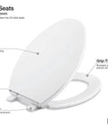 Cachet Nightlight Q3 PB Toilet Seat With No Slam Quiet Close Round White Grip Tight Bumpers Quick Release Hinges