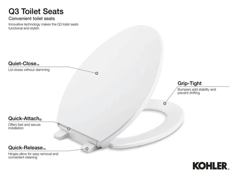 Cachet Nightlight Q3 PB Toilet Seat With No Slam Quiet Close Round White Grip Tight Bumpers Quick Release Hinges
